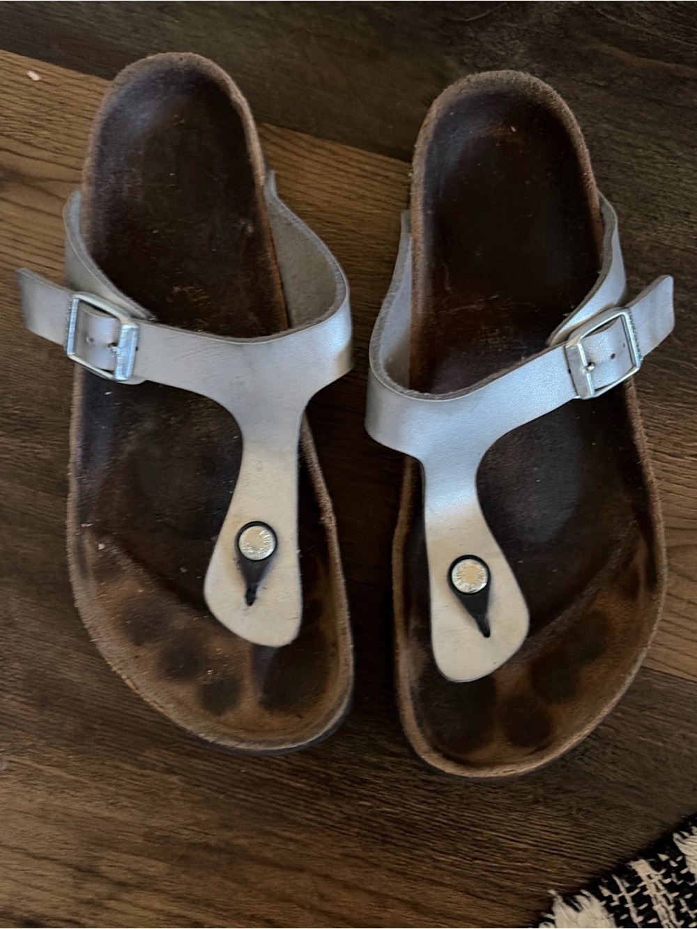 Birkenstock Silver Metallic Toe-Post Sandals with Buckle